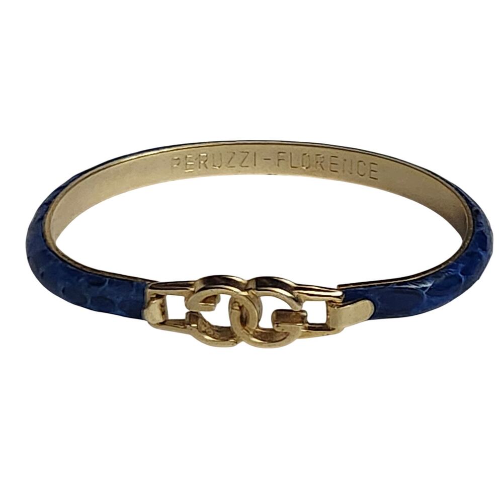 Rare Vtg 1970s  Gucci G Peruzzi- Florence Blue Snakeskin  Gold Plated Bracelet